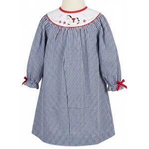 NEW WILL'BETH girl's long sleeve christmas dress in white / navy nutcracker dres